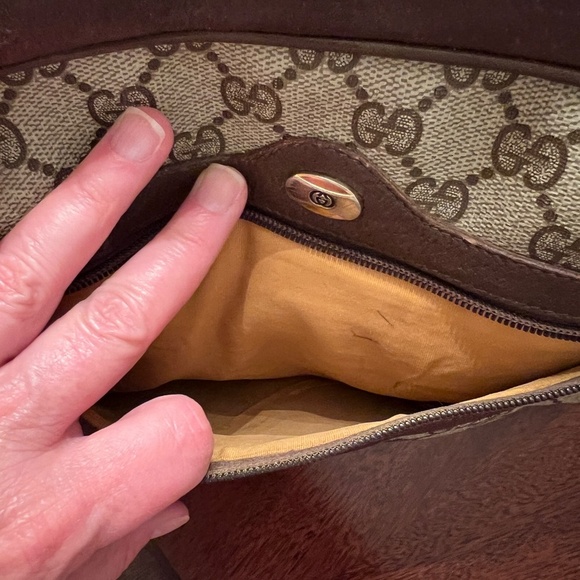 Vintage Gucci Coated Canvas Web Sherry Line Crossbody Shoulder Bag Brown Tan - Picture 10 of 16